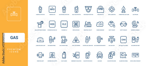 gas detectors safety measures vector icon collection