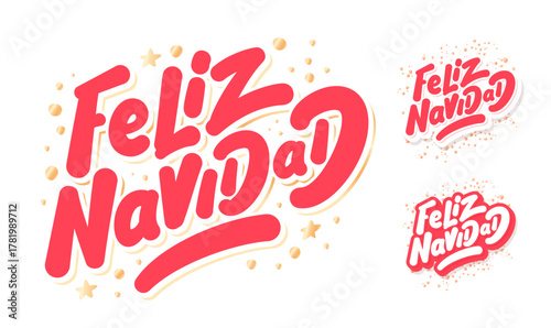 Feliz Navidad handwritten vector typography set. 