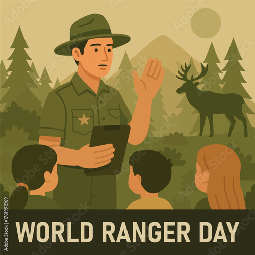 Park Ranger and Children in Nature – Environmental Education Illustration