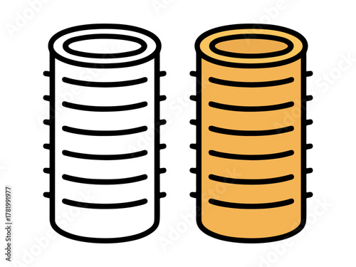 Cylindrical hair roller with side grips, shown in outline and colored versions, great for beauty, salon, or hairstyle-themed coloring pages.