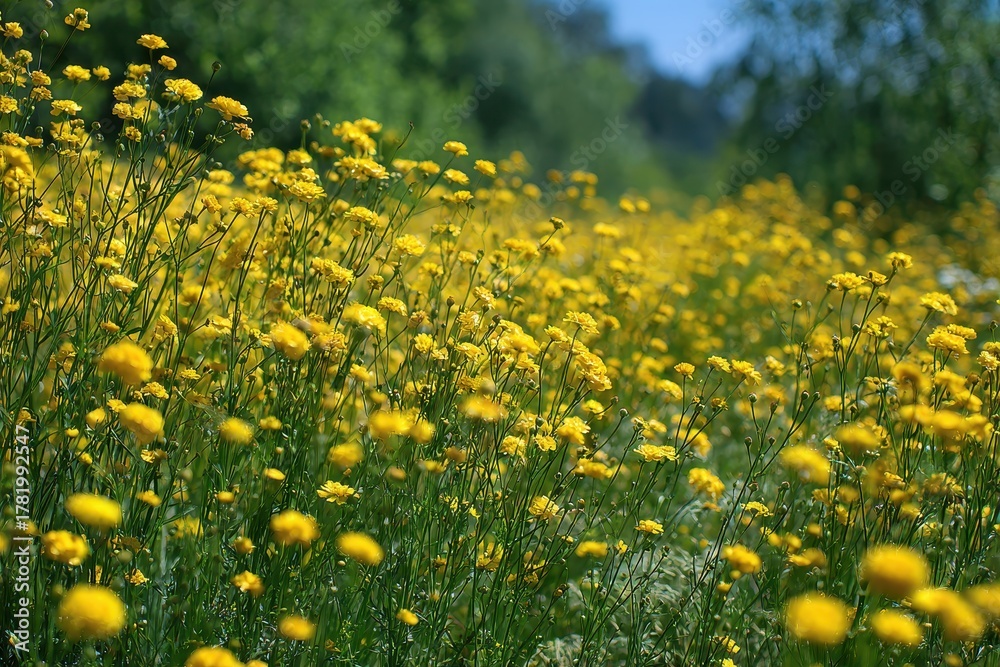 Obraz premium Vibrant Meadow Landscape Adorned with Marygold Blooms in Full Spring Glory
