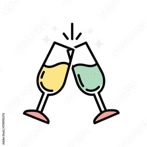 Festive Clinking Champagne Glasses Icon for Celebration, Toast, and Party Design Elements