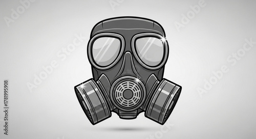 Detailed illustration of a full face gas mask with a, providing protection against hazardous airborne substances