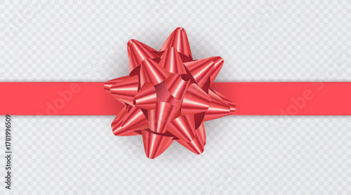 Red Satin Gift Bow with Ribbon Realistic illustration