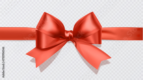 Red Satin Gift Bow with Ribbon Realistic illustration