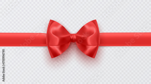 Red Satin Gift Bow with Ribbon Realistic illustration