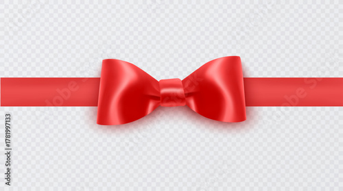 Red Satin Gift Bow with Ribbon Realistic illustration