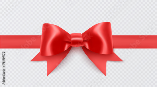 Red Satin Gift Bow with Ribbon Realistic illustration