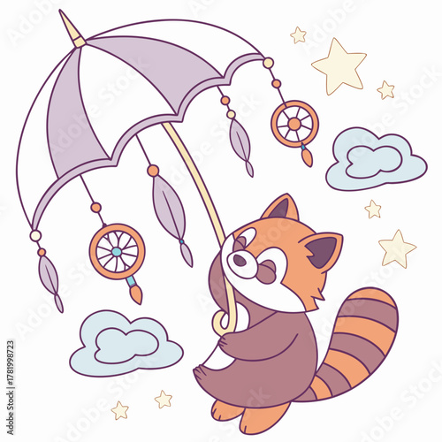Creative SVG: Loving Red Panda with under an umbrella in a Dreamland colored Fantasy dream theme