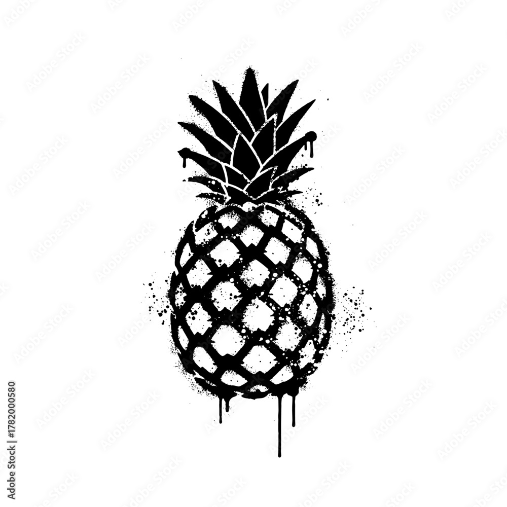 Obraz premium Pineapple Street Art Graffiti Stencil Design with Paint Drips and Splatter Effect
