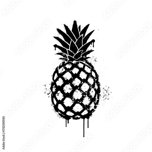 Pineapple Street Art Graffiti Stencil Design with Paint Drips and Splatter Effect