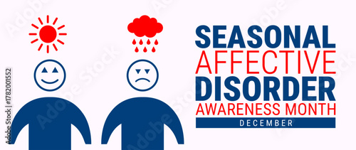 Seasonal Affective Disorder Awareness Month background, banner, card or poster design template is observed every year during December, to raise awareness about the mission. Vector illustration.