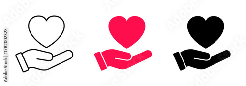 Hand holding heart icon, charity symbol, love signs