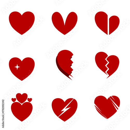 Set vector of hearts icon, heart drawn hand 