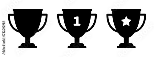 Trophy icons with different symbols (number 1 and star), representing achievement, victory, and success