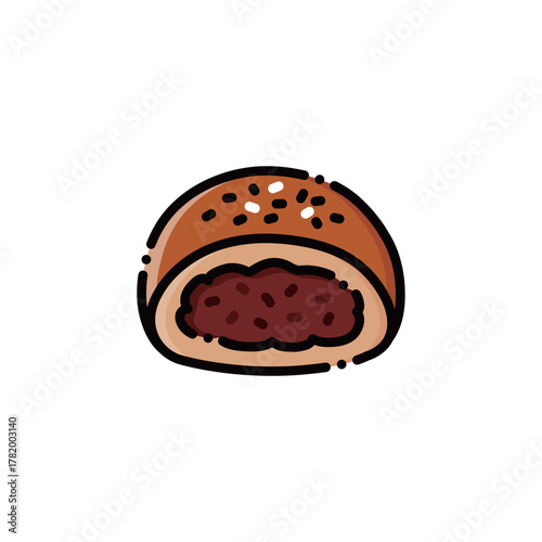 This image shows a delicious red bean bun with sesame. Perfect for breakfast or food designs, with scalable vectors.