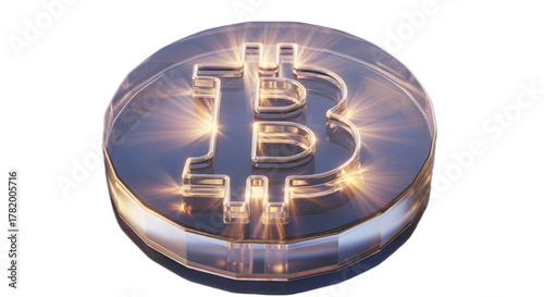 3D Bitcoin coin with glowing edges on white background  