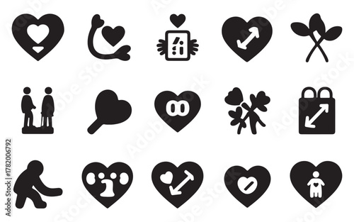  Collection of diverse heart icons representing love relationships and emotions