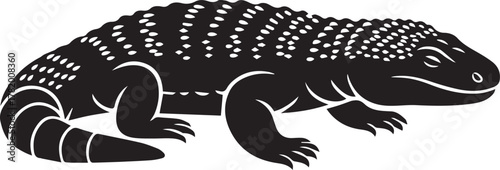 Black silhouette of a Gila monster on white background