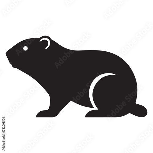 Black Silhouette of a Groundhog on White Background