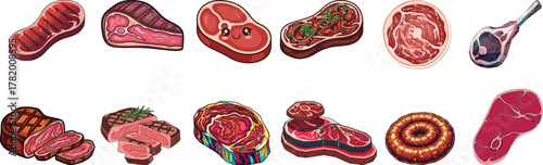 Ultimate Meat Cuts Vector Art Bundle: Steaks, Ham, Sausage, and Cartoon Beef Illustrations Clipart Collection