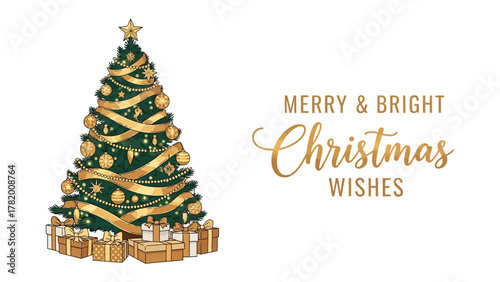 Festive Cheer: A beautifully adorned Christmas tree, sparkling with ornaments and gifts, radiating warmth and happiness. A symbol of holiday spirit.