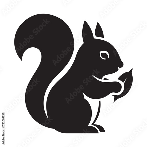 Black silhouette of a squirrel holding a nut animal