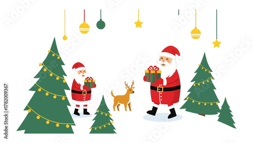 Christmas Scene: Jolly figures, in their iconic red suits, spreading festive cheer and the spirit of gift-giving during the holiday season.