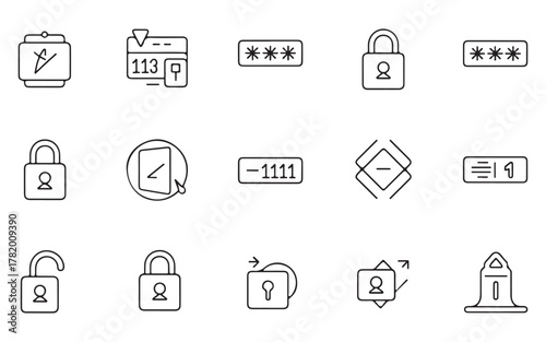  Collection of hand drawn security and privacy icons representing locks passwords and digital protection