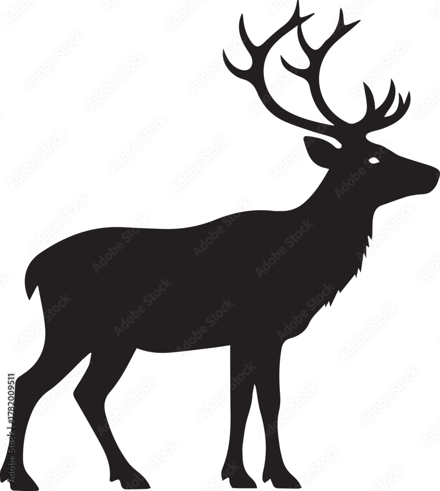 Obraz premium Black Silhouette of a Stag with Antlers on White Background