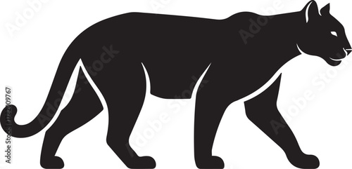 Black silhouette of a walking panther on white background