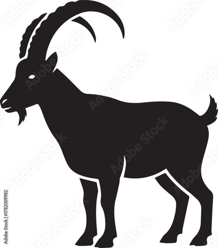 Black Silhouette of an Ibex with Curved Horns goat