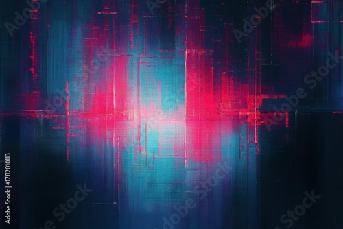 Abstract digital artwork with vibrant neon pink and blue geometric patterns creating a futuristic and dynamic glowing effect
