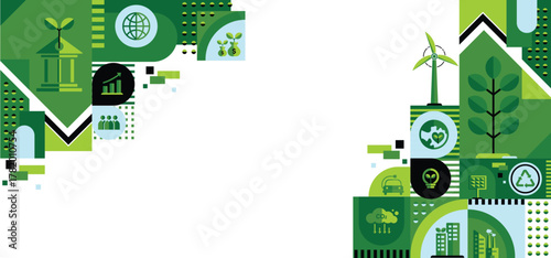 Sustainable development and green investment concept with icons. ESG, Green business, finance for organization and sustainability to reduce carbon emissions. Eco friendly web banner background vector.