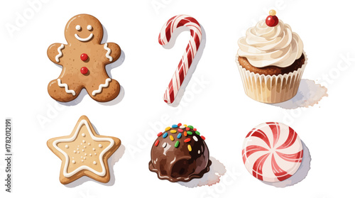 Assorted holiday cookies and candies in colorful and festive style  
