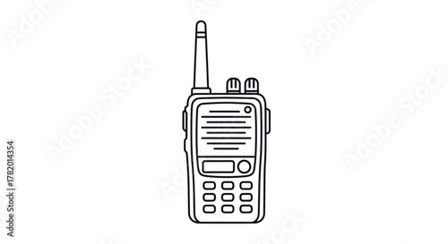 Two-way radio with antenna and buttons in line art style  