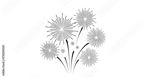 Abstract black and white illustration of floral design with dandelions  