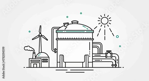 Industrial facility with storage tank and renewable energy sources  