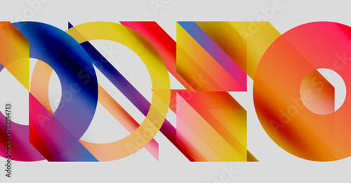 Abstract colorful design featuring overlapping circular shapes. Bright gradients create dynamic visual effect. Modern, vibrant composition.