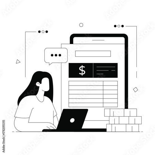 Filling and submitting online invoice document Solid Vector Illustration 
