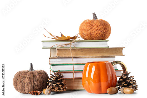 Books, pumpkins and cup of ...