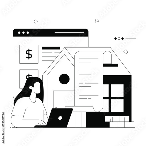 Monthly bill payments and home budgeting Solid Vector Illustration 
