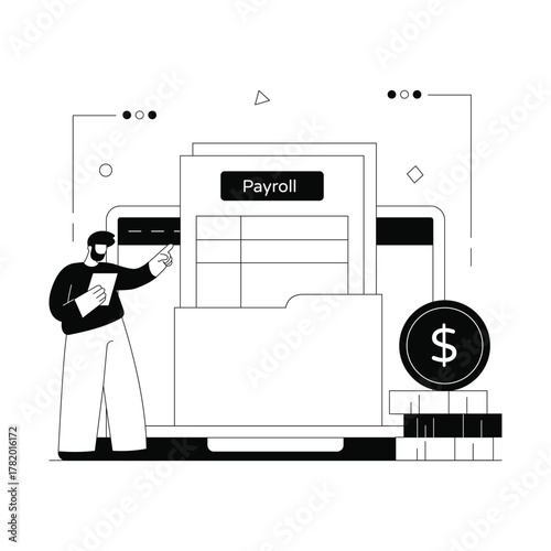 Generating salary and employee payment record digitally Solid Vector Illustration 