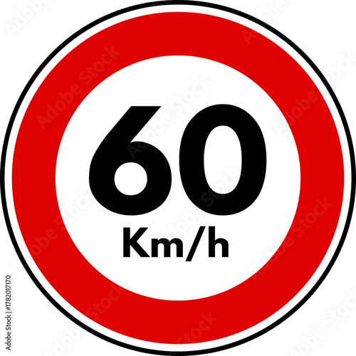 Speed limit 60 traffic sign, Speed limit 60 kilometers per hour sign