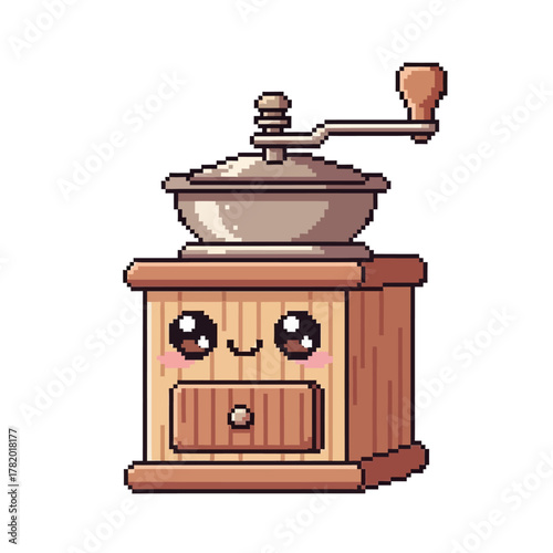 Kawaii Coffee Grinder Pixel Vector