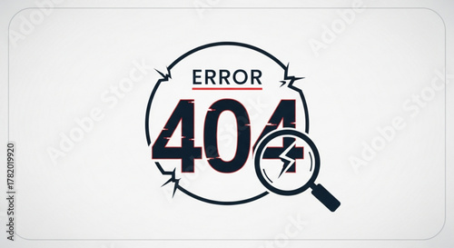 A 404 error message in a cracked circle with a magnifying glass, it symbolizes a broken link