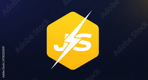 The javascript logo is displayed on a dark background, showcasing the technologys role in web development and design