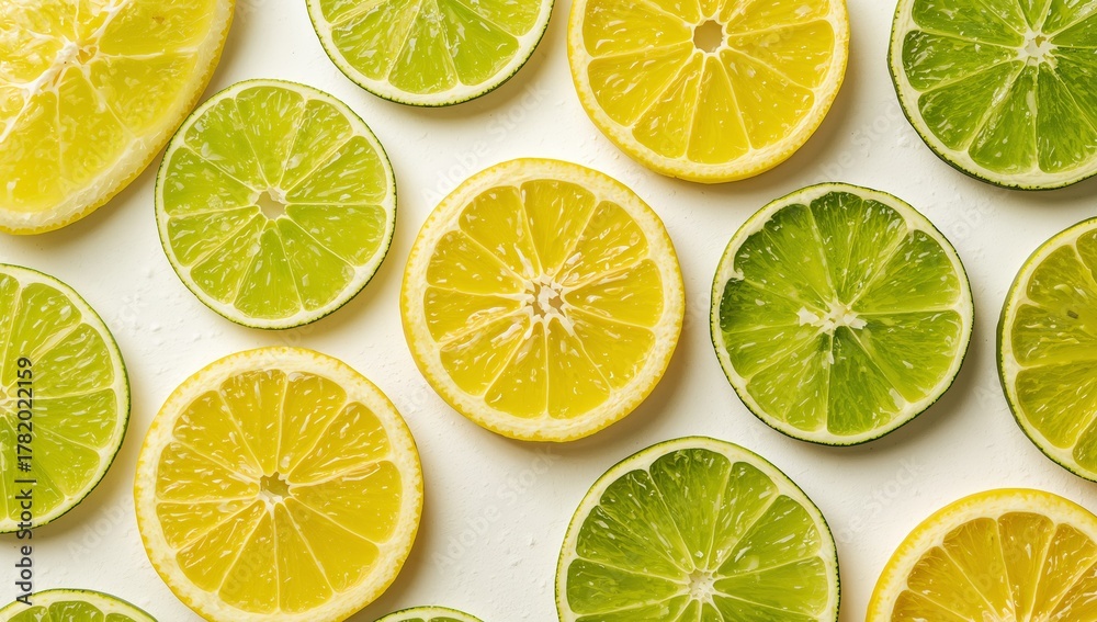 Fototapeta premium Slices of Citrus. A Play of Yellow and Green on a Textured Surface, Abstract Forms.
