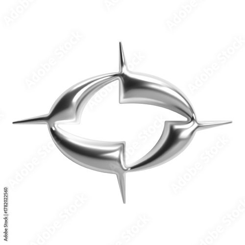 Futuristic Y2K 3d chrome metallic abstract oval shape with sharp spikes