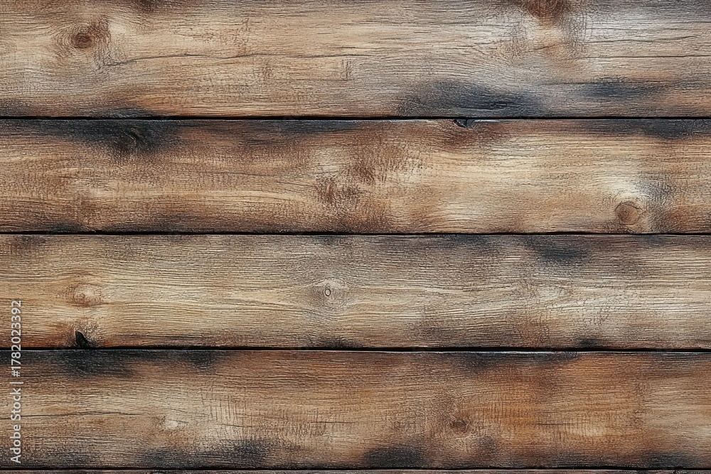 Obraz premium Close-up of rustic wooden planks with natural grain texture and varying shades of brown and tan